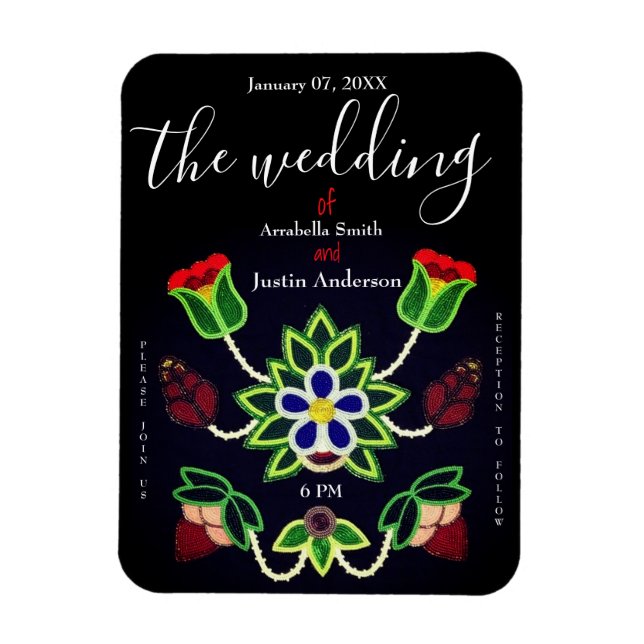 Ojibwe Floral Strawberry Black Wedding Einladung Magnet (Vertikal)