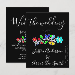 Ojibwe Florale Erdbeere Schwarze Hochzeitseinladun Einladung