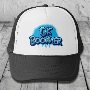 Ok Boomer in Blue Graffiti Truckerkappe