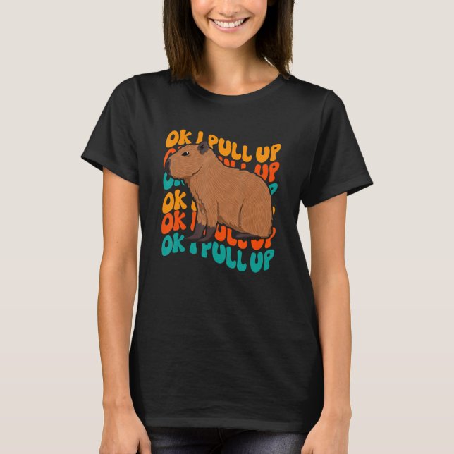 Ok I pull up Capybara Meme Retro Groovy Hippie T-Shirt (Vorderseite)