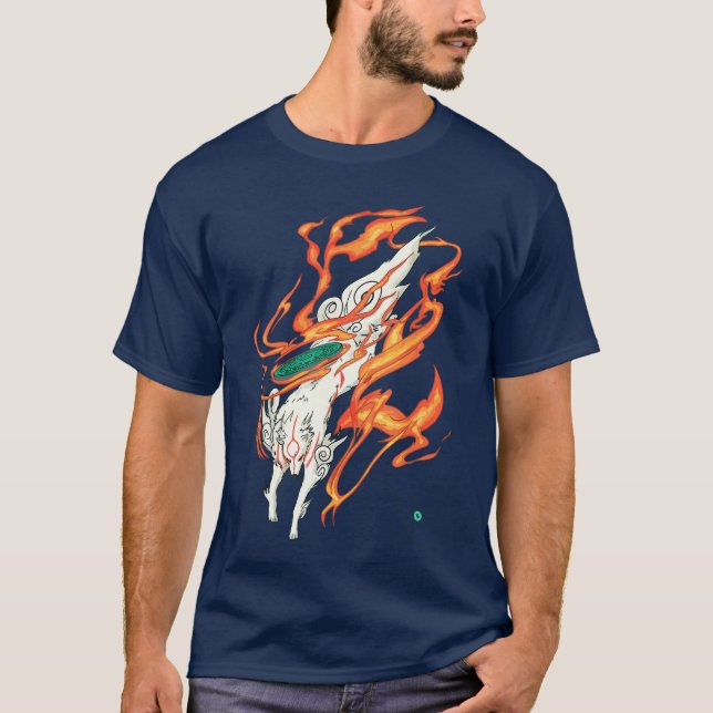 Okami Amaterasu Sun God Wolfhe Great Wave Video Ga T-Shirt (Vorderseite)