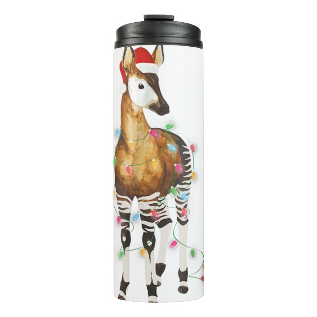 Okapi beleuchtet Weihnachtsmannmütze frohe Weihnac Thermosbecher (Vorderseite)