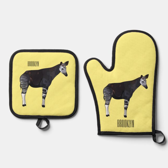 Okapi cartoon Illustration Ofenhandschuh & Topflappen-Set (Vorderseite)