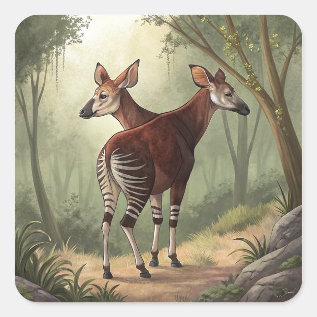 Okapi Quadratischer Aufkleber (Vorderseite)