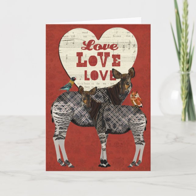 OKAPI u. FEDERN Herz-Valentinsgruß-Karte Feiertagskarte (Vorderseite)