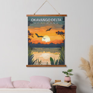 Okavango-Delta - Retro-Reiseplakat von Botswana Wandteppich Mit Holzrahmen