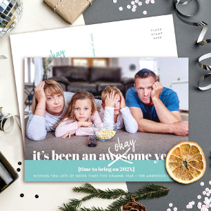 Okay Neujahr kühl Modernes, lustiges Foto Türkis Feiertagspostkarte