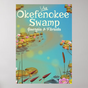 Okefenokee Swamp Cartoon Reiseplakat Poster
