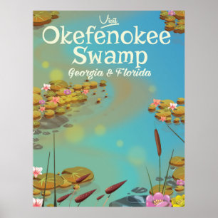 Okefenokee Swamp Cartoon Reiseplakat Poster