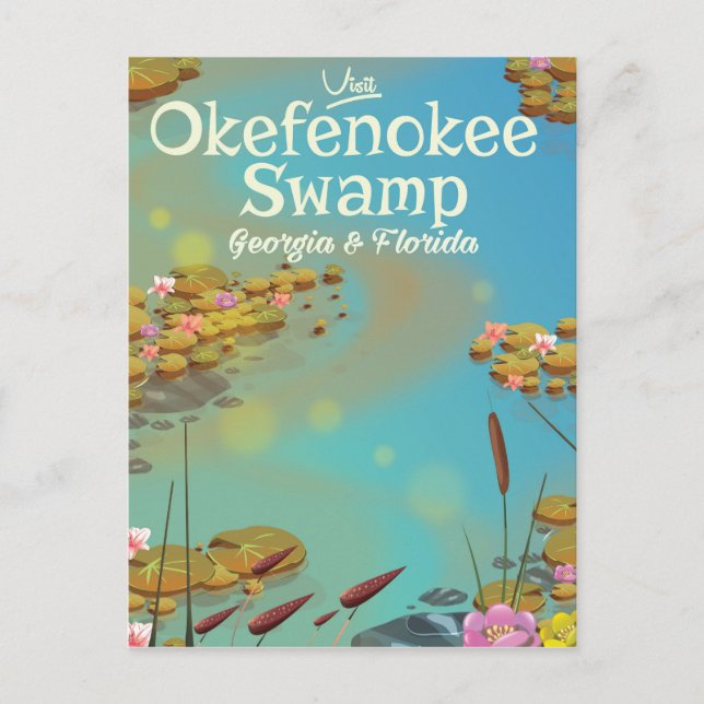 Okefenokee Swamp Cartoon Reiseplakat Postkarte (Vorderseite)
