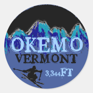 Okemo Vermont blaue Skikunst-Aufzugaufkleber Runder Aufkleber