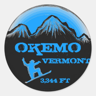 Okemo Vermont blaue Snowboard-Kunstkleber Runder Aufkleber
