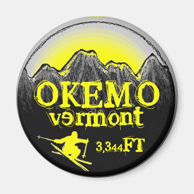 Okemo Vermont Gelber Ski-Kunsthochmagnet Magnet (Vorne)