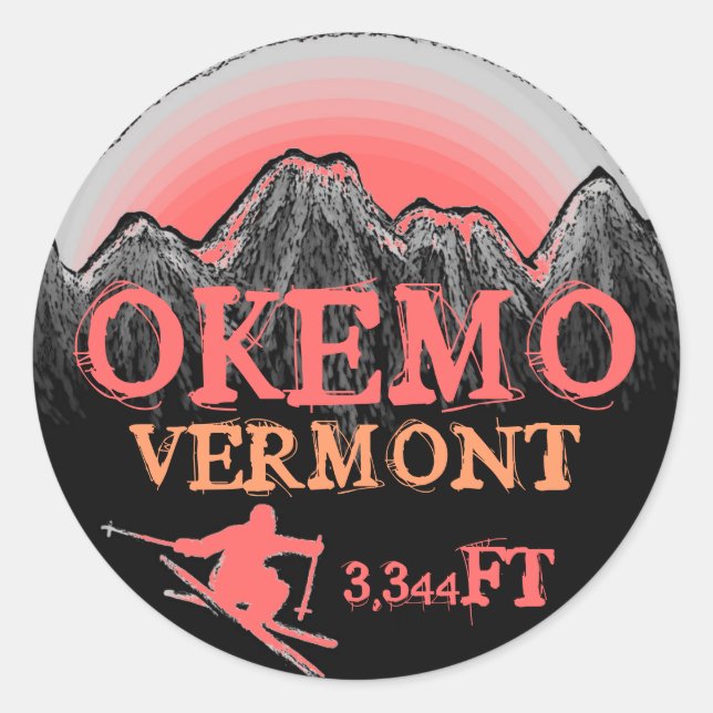 Okemo Vermont Rosa Aufkleber für Skitouren (Vorderseite)