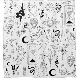 okkult mystisch esoterisch Hexerei Kristalle weiß Duschvorhang