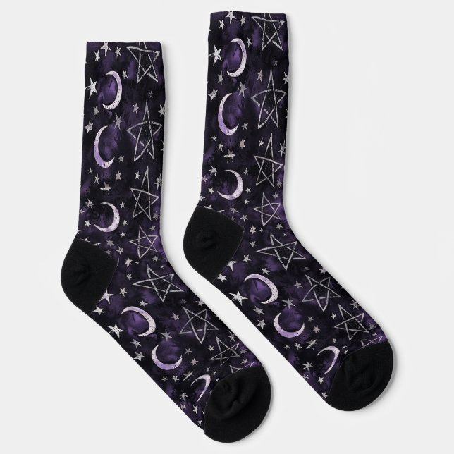 Okkulter gotischer Mond und Pentagramme Socken (Rechts)