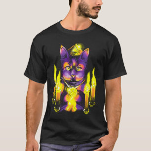 Okkultismus Satanismus Kerzen Ritual Katze Pentagr T-Shirt