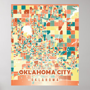 Oklahoma City bunt map retro Vintag USA Poster