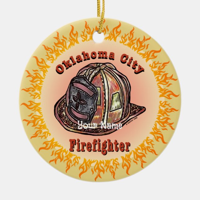 Oklahoma City Feuerwehrschmuck Keramik Ornament (Vorne)