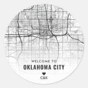 Oklahoma City Map   Begrüßung Runder Aufkleber