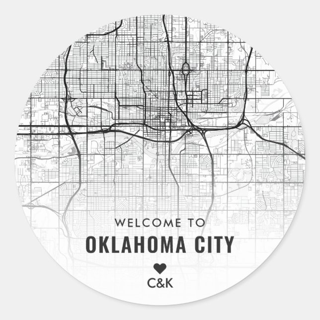 Oklahoma City Map | Begrüßung Runder Aufkleber (Vorderseite)
