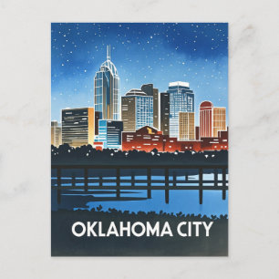 Oklahoma City Night Watercolor Postkarte
