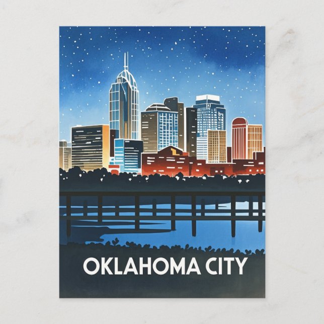 Oklahoma City Night Watercolor Postkarte (Vorderseite)