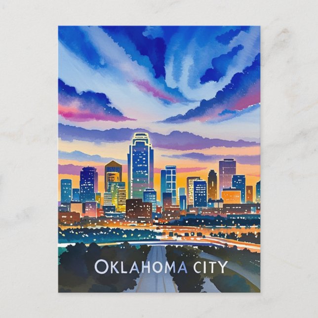Oklahoma City Night Watercolor Postkarte (Vorderseite)