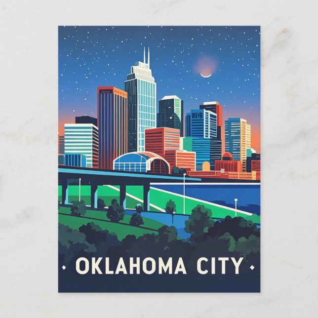 Oklahoma City Night Watercolor Postkarte (Vorderseite)