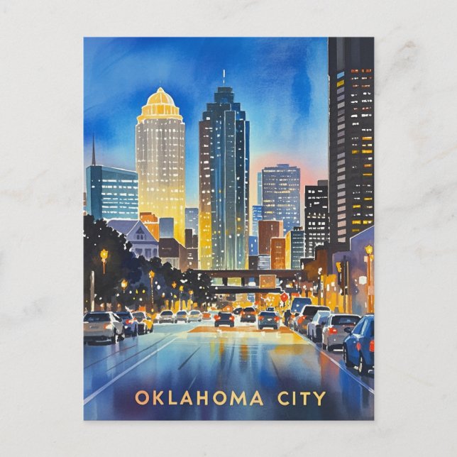 Oklahoma City Night Watercolor Postkarte (Vorderseite)