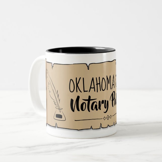 Oklahoma City Notary Public Scroll Feather Quill Zweifarbige Tasse (Vorderseite Links)