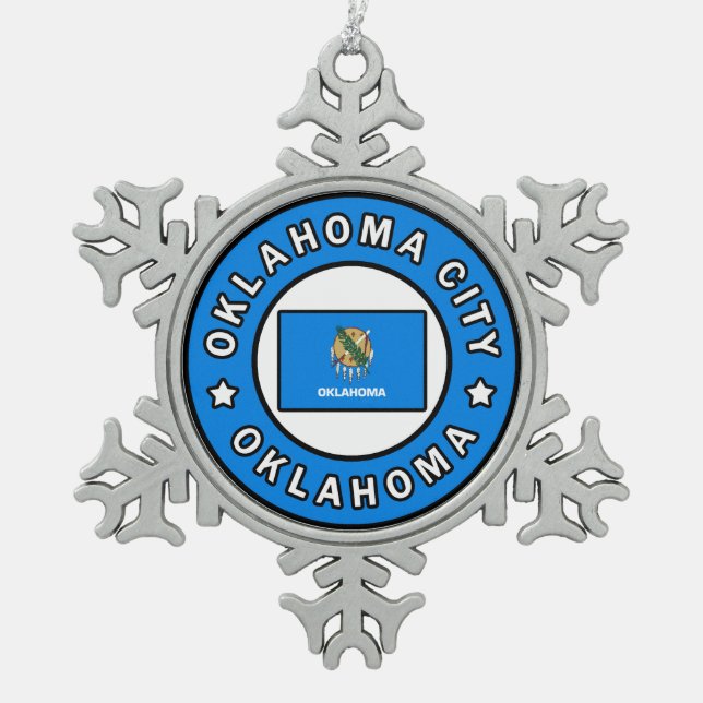 Oklahoma City Oklahoma Schneeflocken Zinn-Ornament (Vorderseite)