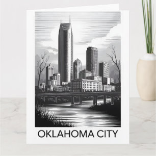 Oklahoma City Oklahoma Skyline Schwarz Weiß Holzsc Karte