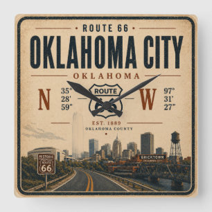 Oklahoma City Route 66 Wahrzeichen Quadratische Wanduhr
