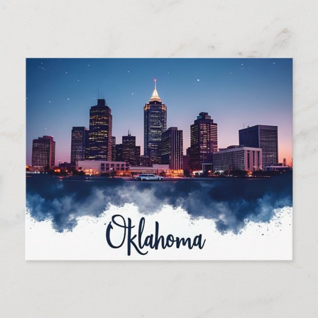 Oklahoma City Skyline in der Nacht | Moderne Stadt Postkarte (Vorderseite)