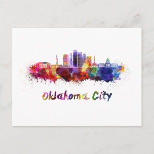 Oklahoma City V2 Skyline in Aquarellfarben Postkarte
