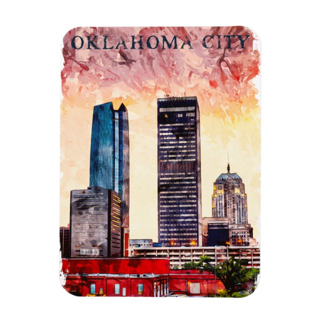 Oklahoma City Watercolor Skyline Malerei Magnet (Vertikal)