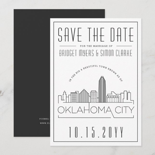 Oklahoma City Wedding | Skyline Save the Date Einladung (Vorne/Hinten)