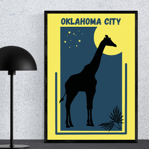Oklahoma City ZoPark Vintage Giraffe Gelb Blau Poster