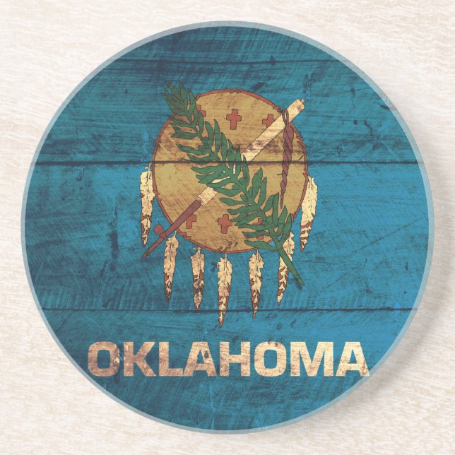 Oklahoma-Fahne aus altem Holz; Getränkeuntersetzer (Vorne)
