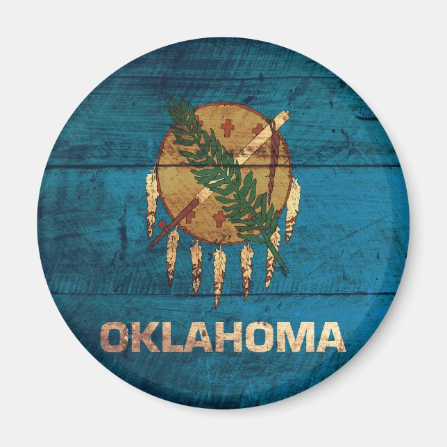 Oklahoma-Fahne aus altem Holz; Magnet (Vorne)