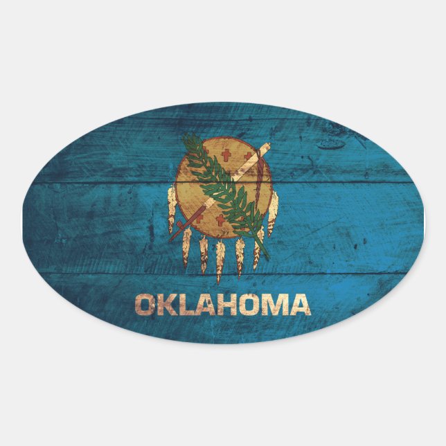 Oklahoma-Fahne aus altem Holz; Ovaler Aufkleber (Vorderseite)