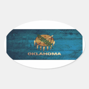 Oklahoma-Fahne aus altem Holz; Ovaler Aufkleber