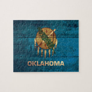 Oklahoma-Fahne aus altem Holz; Puzzle