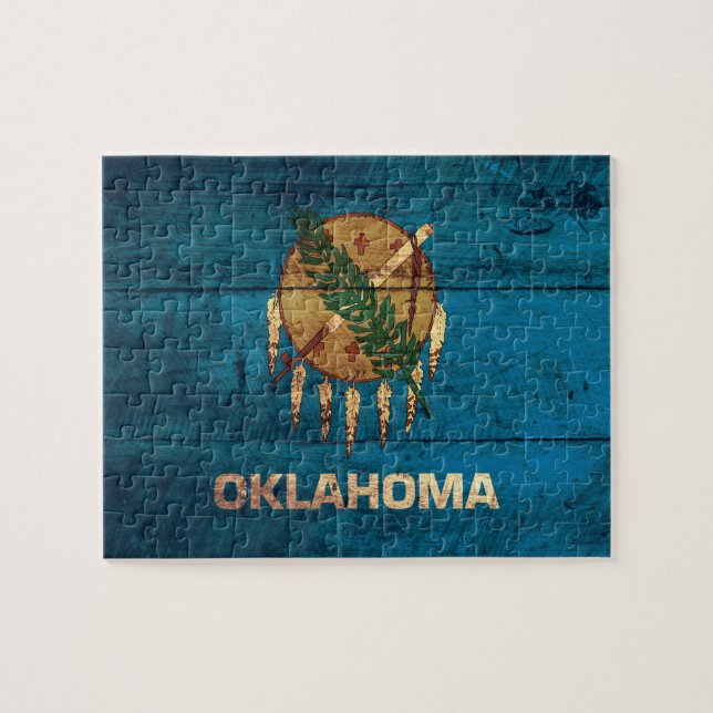 Oklahoma-Fahne aus altem Holz; Puzzle (Horizontal)