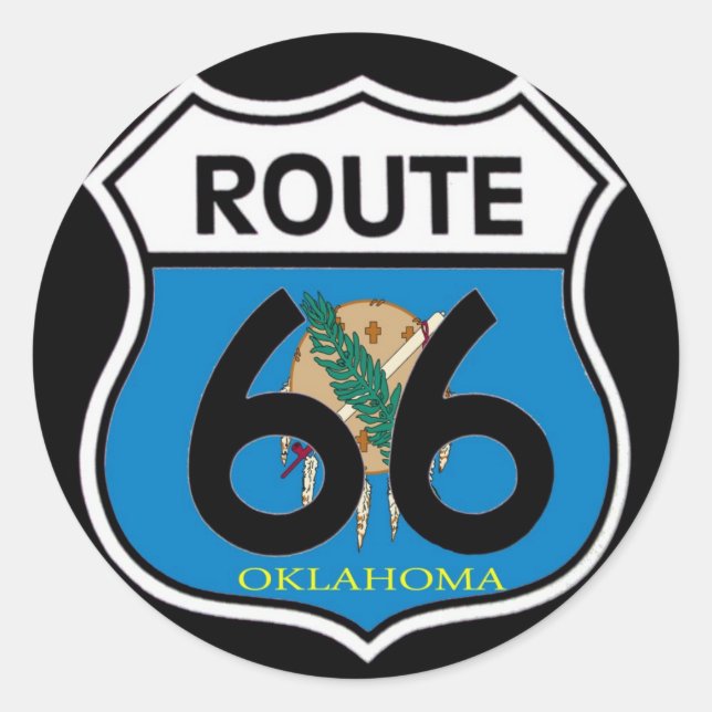 Oklahoma-Fahnenroute 66 Schild Runder Aufkleber (Vorderseite)