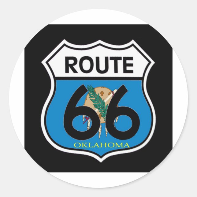 Oklahoma-Fahnenroute 66 Schild Runder Aufkleber (Vorderseite)