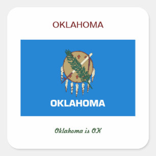 Oklahoma Flag und Slogan Quadratischer Aufkleber