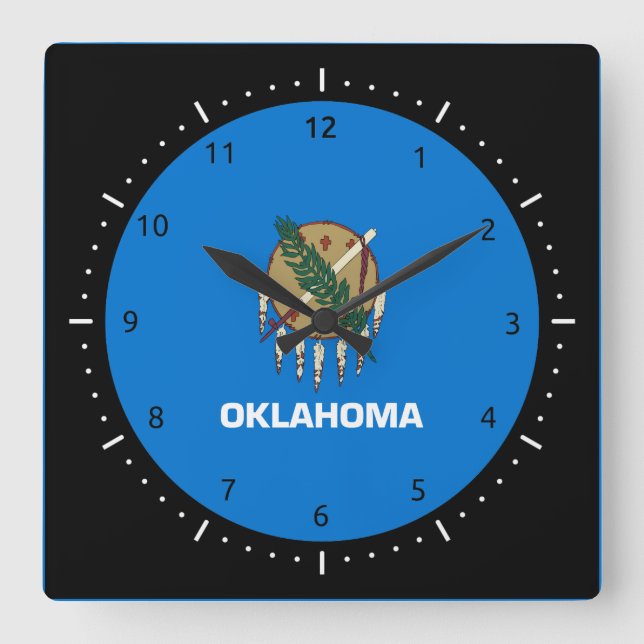 Oklahoma-Flagge, amerikanische Staatsflagge Quadratische Wanduhr (Vorderseite)