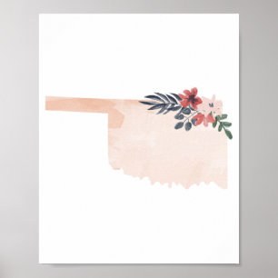 Oklahoma Floral Watercolor Staat Poster